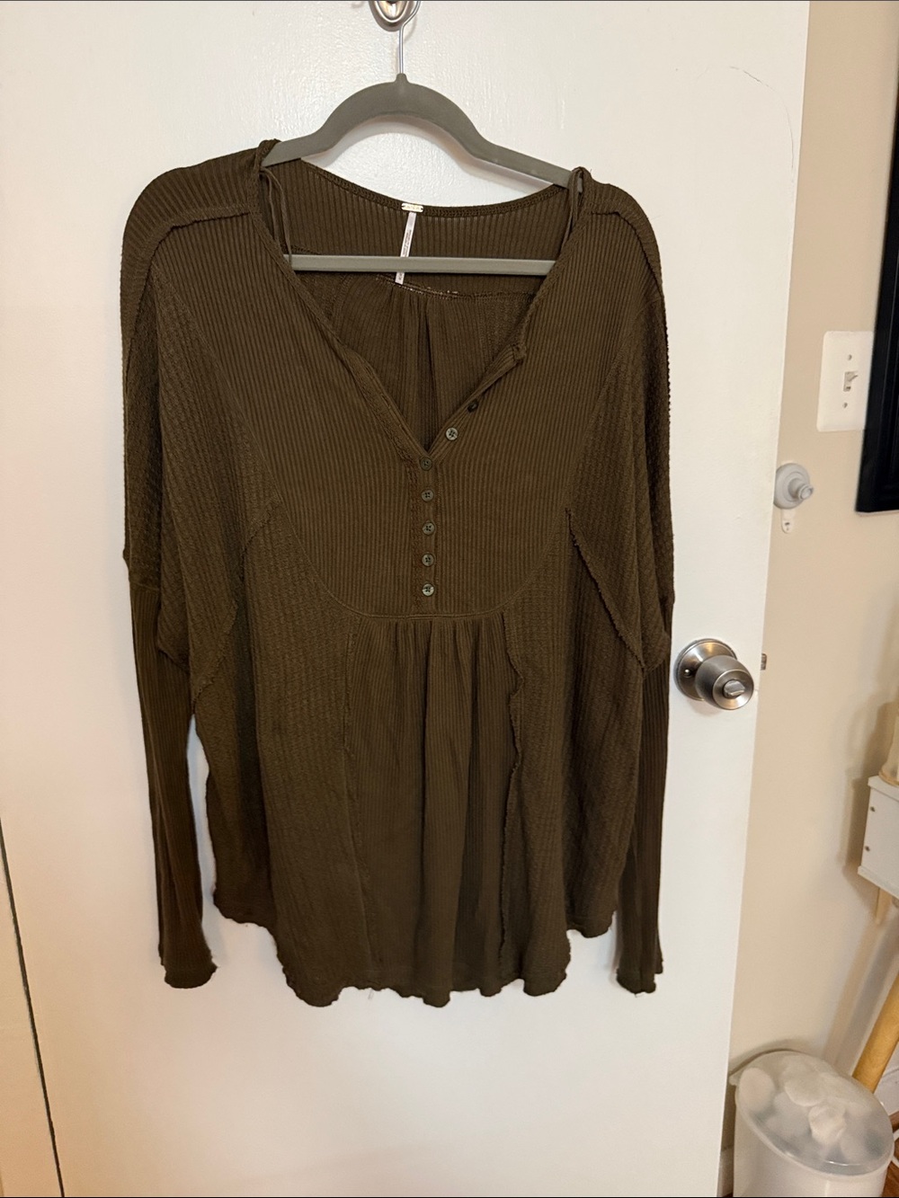 Free People Women’s Olive Green Long Sleeve Henley Top